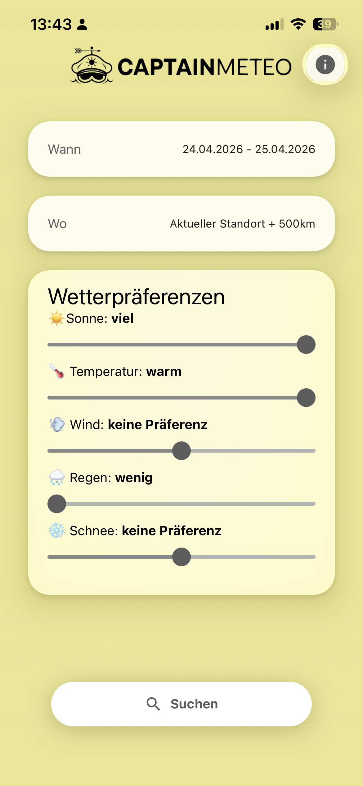 Wetter-Präferenzen festlegen